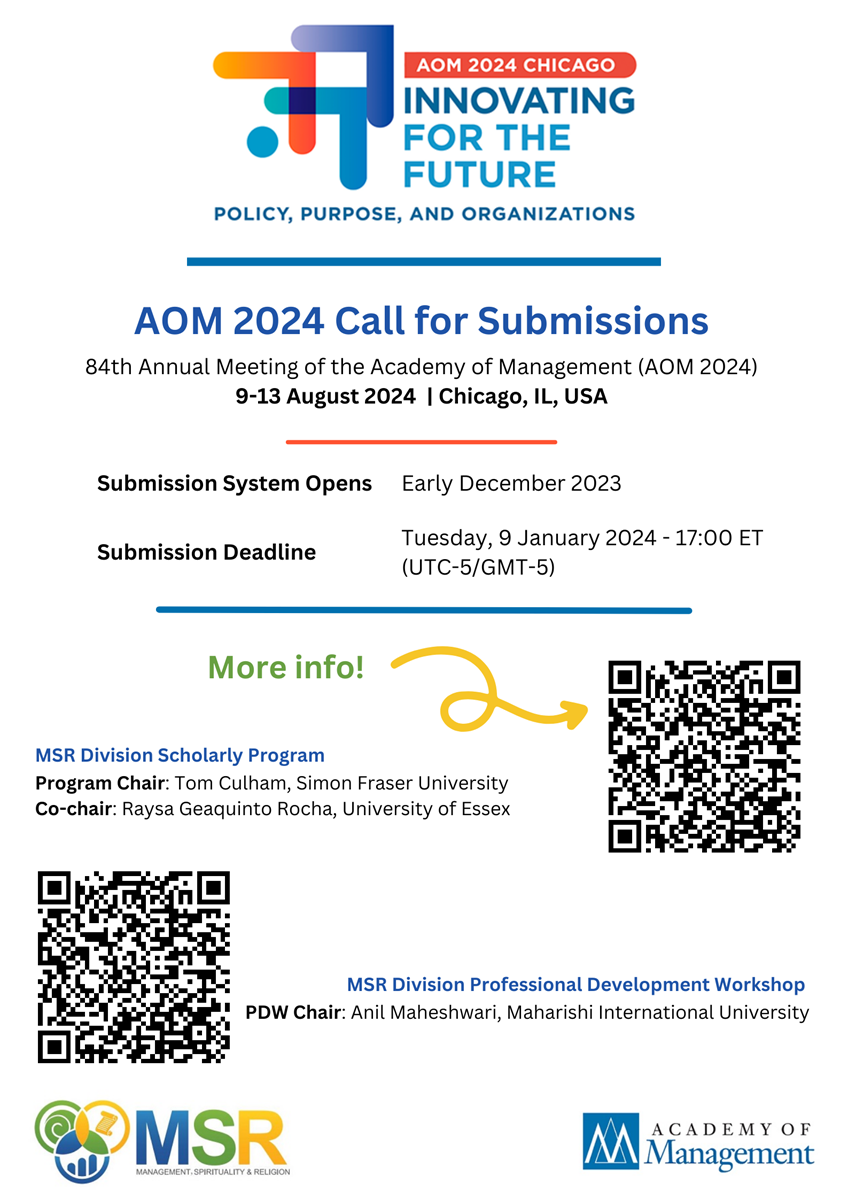 Click QR codes to go directly to AOM-MSR call for submissions - Research papers and PDWs
